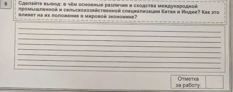 Сделайте вывод: в чём основные различия и сходства международной промышленной и сельскохозяйственной специализации Китая и Индии? Как это влияет на их положение в мировой экономике?