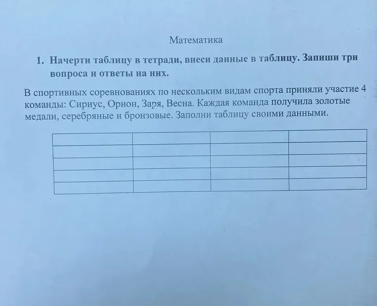 Начерти таблицу в тетради, внеси данные в таблицу. Запиши три вопроса и ответы на них.