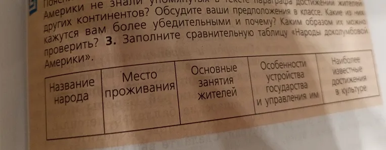 Заполните сравнительную таблицу «Народы доколумбовой Америки».