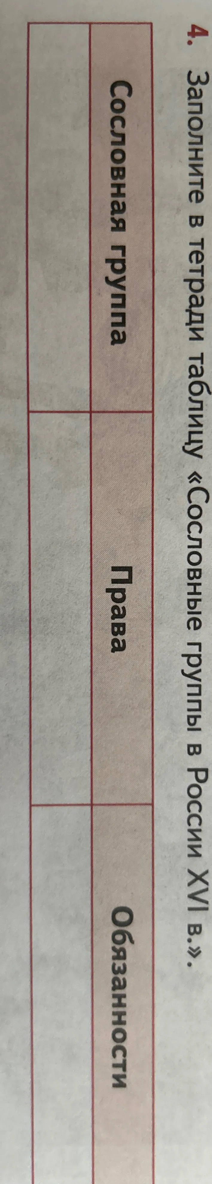 Заполните в тетради таблицу «Сословные группы в России XVII в.»