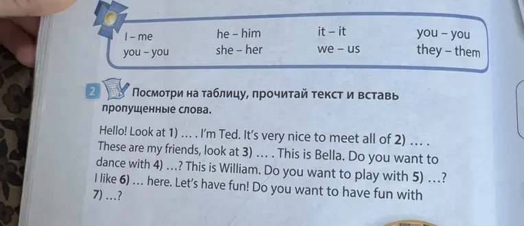 Посмотри на таблицу, прочитай текст и вставь пропущенные слова.