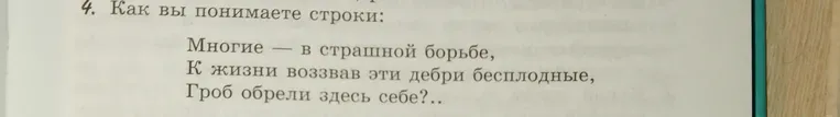 Как вы понимаете строки: Многие — в страшной борьбе, К жизни воззвав эти дебри бесплодные, Гроб обрели здесь себе?
