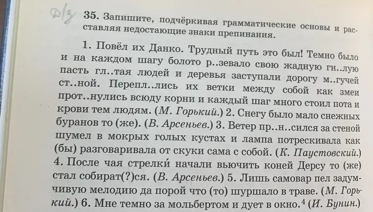 Запишите, подчёркивая грамматические основы и расставляя недостающие знаки препинания.