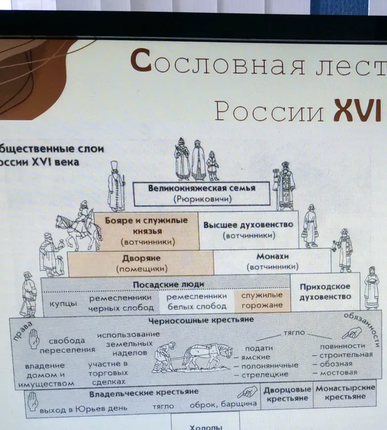 Создать таблицу прав и обязанностей сословий