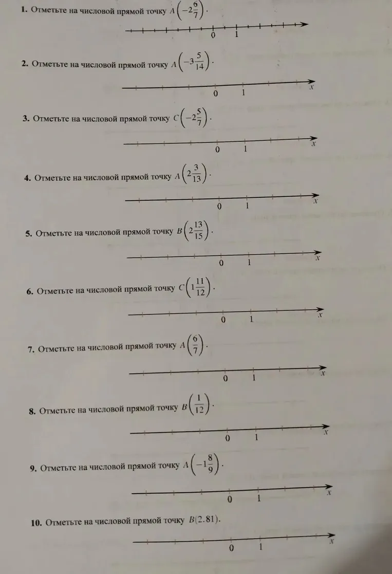 Отметьте на числовой прямой точку A (–2 6/7).