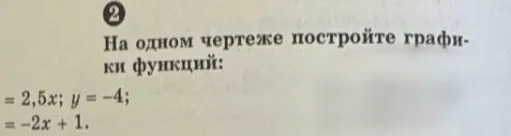 На одном чертеже постройте графики функций: y = 2,5x; y = -4; y = -2x + 1.