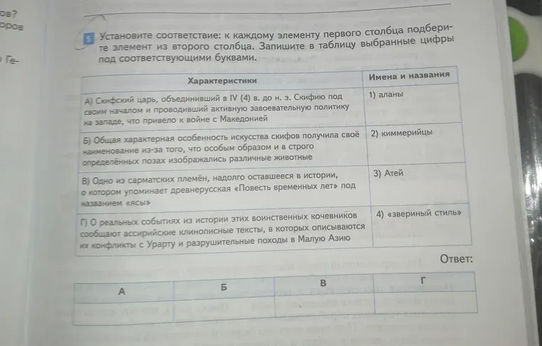 Установите соответствие: к каждому элементу первого столбца подберите элемент из второго столбца. Запишите в таблицу выбранные цифры под соответствующими буквами.