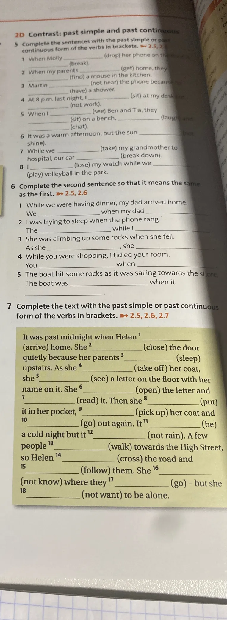 Complete the sentences with the past simple or past continuous form of the verbs in brackets.