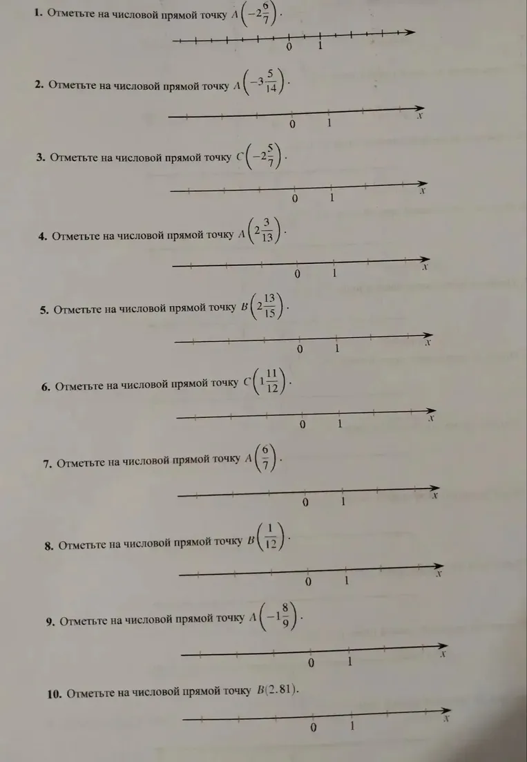 Отметьте на числовой прямой точку A ($-2\frac{6}{7}$).