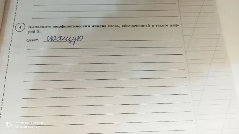 Выполните морфологический анализ слова, обозначенный в тексте цифрой 3: стоящую