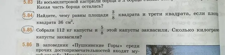 Найти площади 3/8 квадрата, если площадь квадрата 36 см^2.