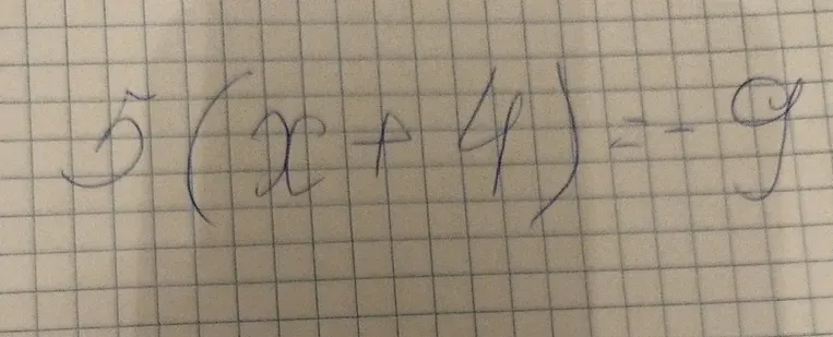 Решите уравнение 5(x + 4) = -9
