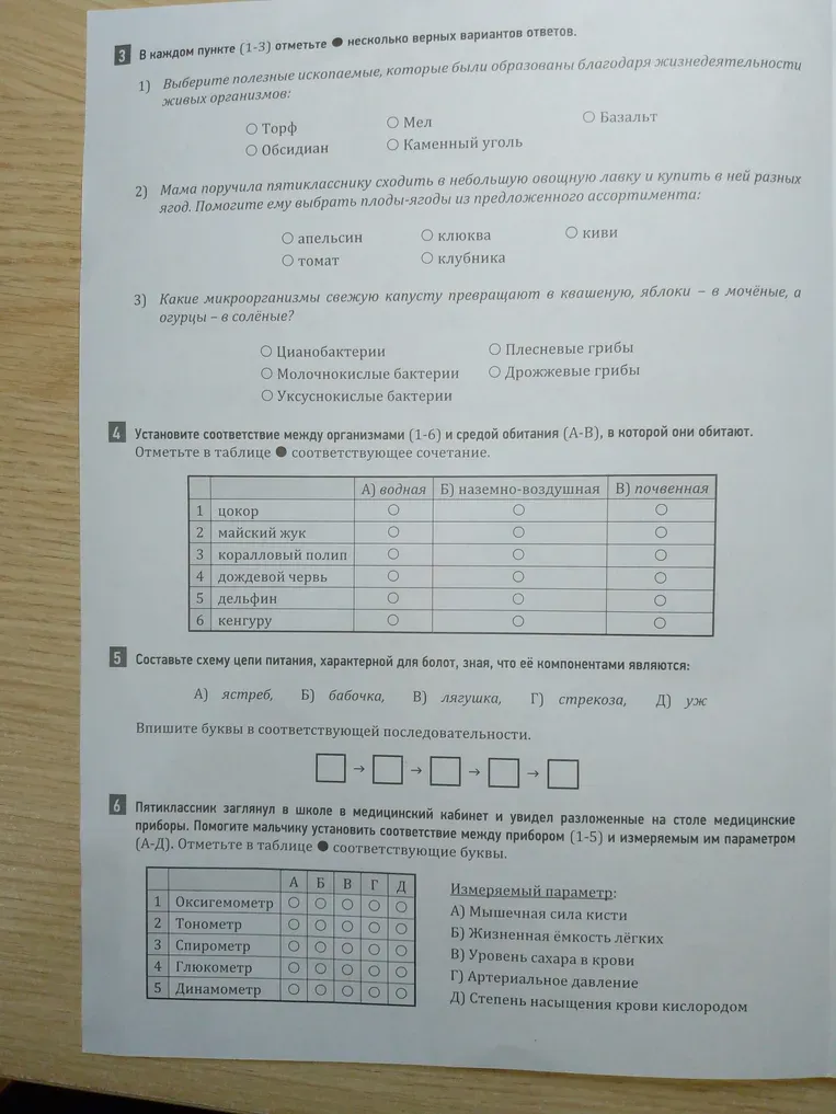 В каждом пункте (1-3) отметьте несколько верных вариантов ответов.