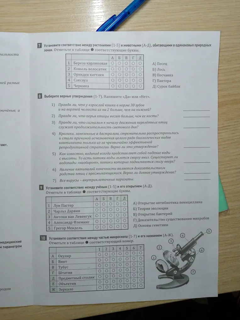 Установите соответствие между растениями (1-5) и животными (А-Д), обитающими в одинаковых природных зонах.