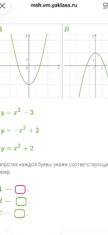 Сопоставьте графики функций с соответствующими уравнениями.