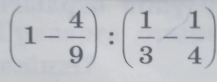 Вычислить: $(1 - \frac{4}{9}) : (\frac{1}{3} - \frac{1}{4})$