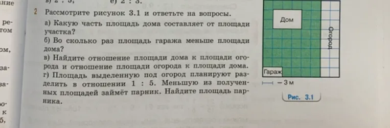 Рассмотрите рисунок 3.1 и ответьте на вопросы. а) Какую часть площадь дома составляет от площади участка?