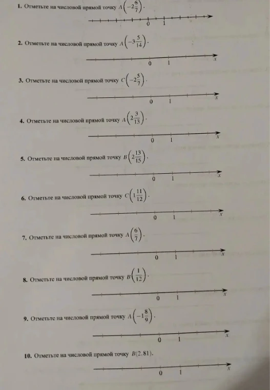 Отметьте на числовой прямой точку A (–2 6/7).