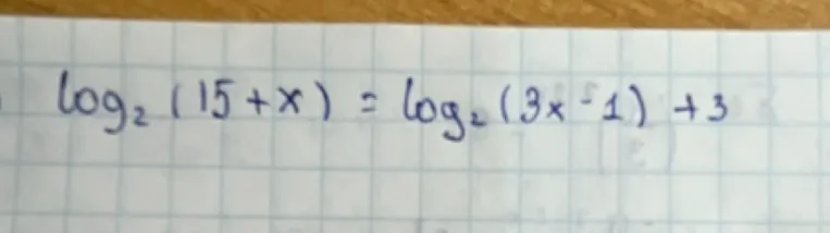 Решите уравнение $\log_2(15+x) = \log_2(3x-1) + 3$