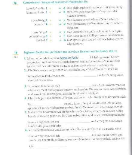 Ergänzen Sie die Kompetenzen aus 1a.
