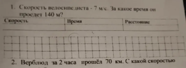 Скорость велосипедиста - 7 м/с. За какое время он проедет 140 м?
