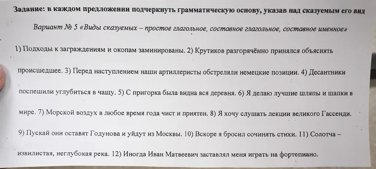 В каждом предложении подчеркнуть грамматическую основу, указав над сказуемым его вид