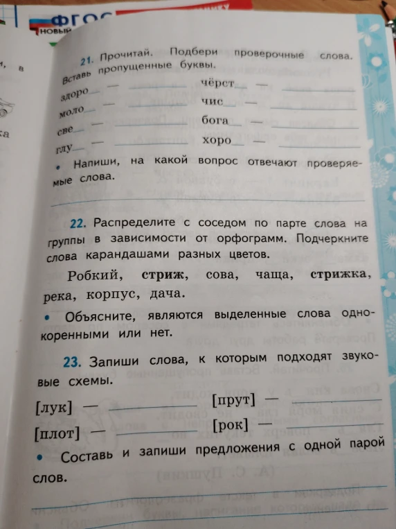 Прочитай. Подбери проверочные слова. Вставь пропущенные буквы.