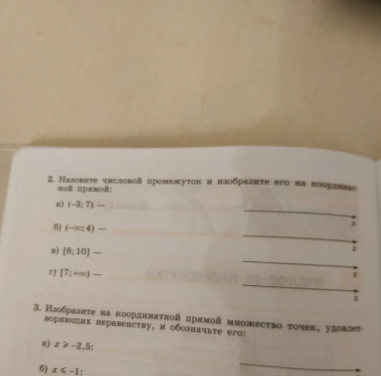 Назовите числовой промежуток и изобразите его на координатной прямой: a) (-3; 7)