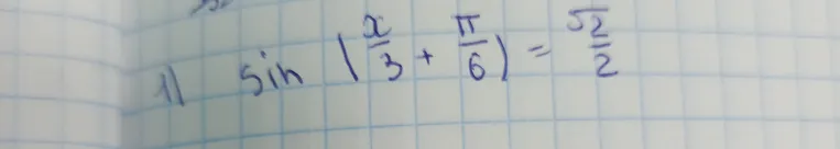 Решите тригонометрическое уравнение $\sin\left(\frac{x}{3} + \frac{\pi}{6}\right) = \frac{\sqrt{2}}{2}$