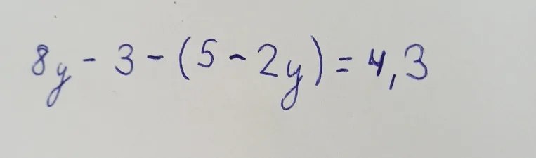 Решите уравнение $8y - 3 - (5 - 2y) = 4,3$