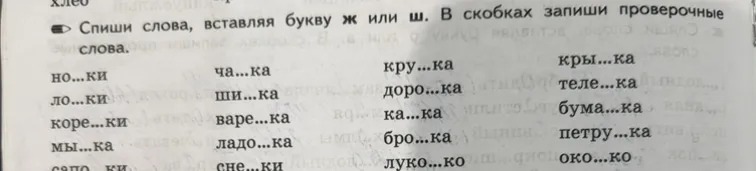 Спишите слова, вставляя букву ж или ш. В скобках запишите проверочные слова.