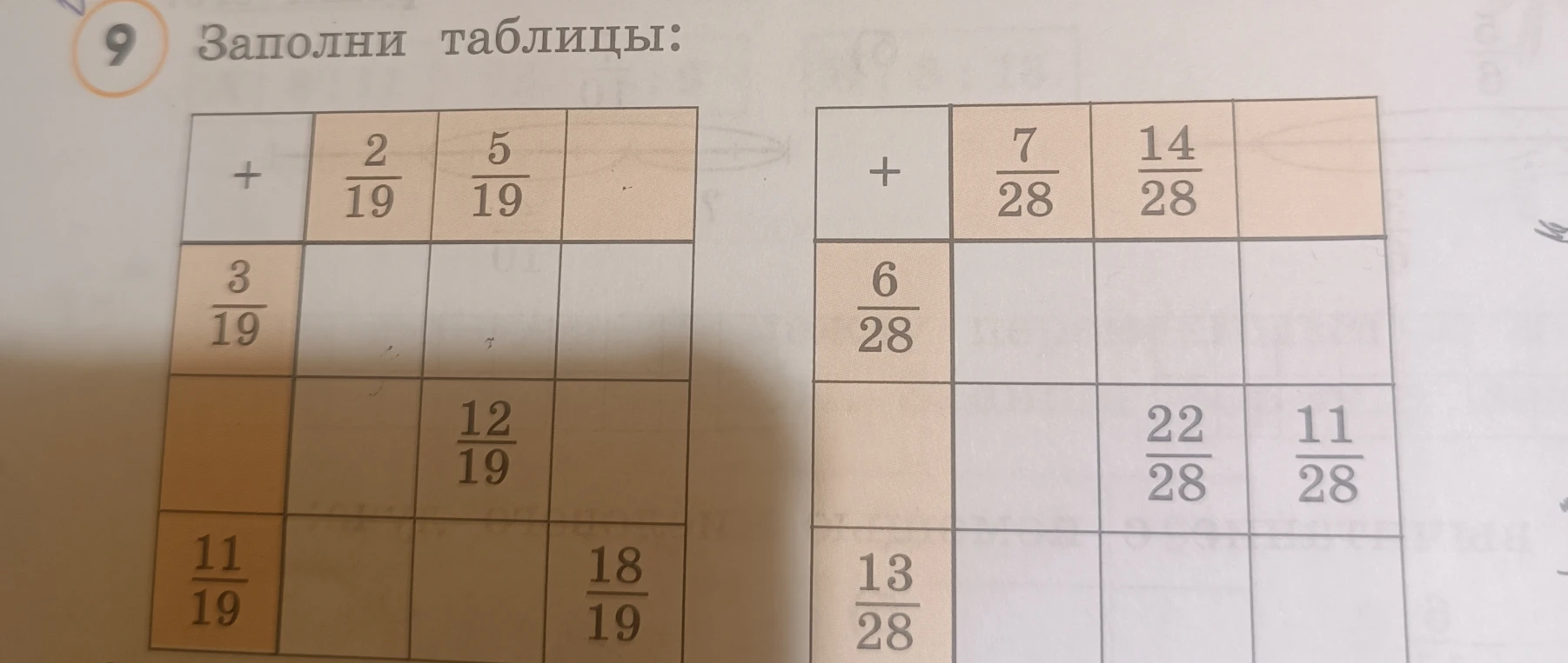 Заполни таблицы