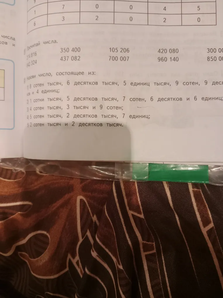 Назови число, состоящее из: 8 сотен тысяч, 6 десятков тысяч, 5 единиц тысяч, 9 сотен, 9 десятков и 4 единицы