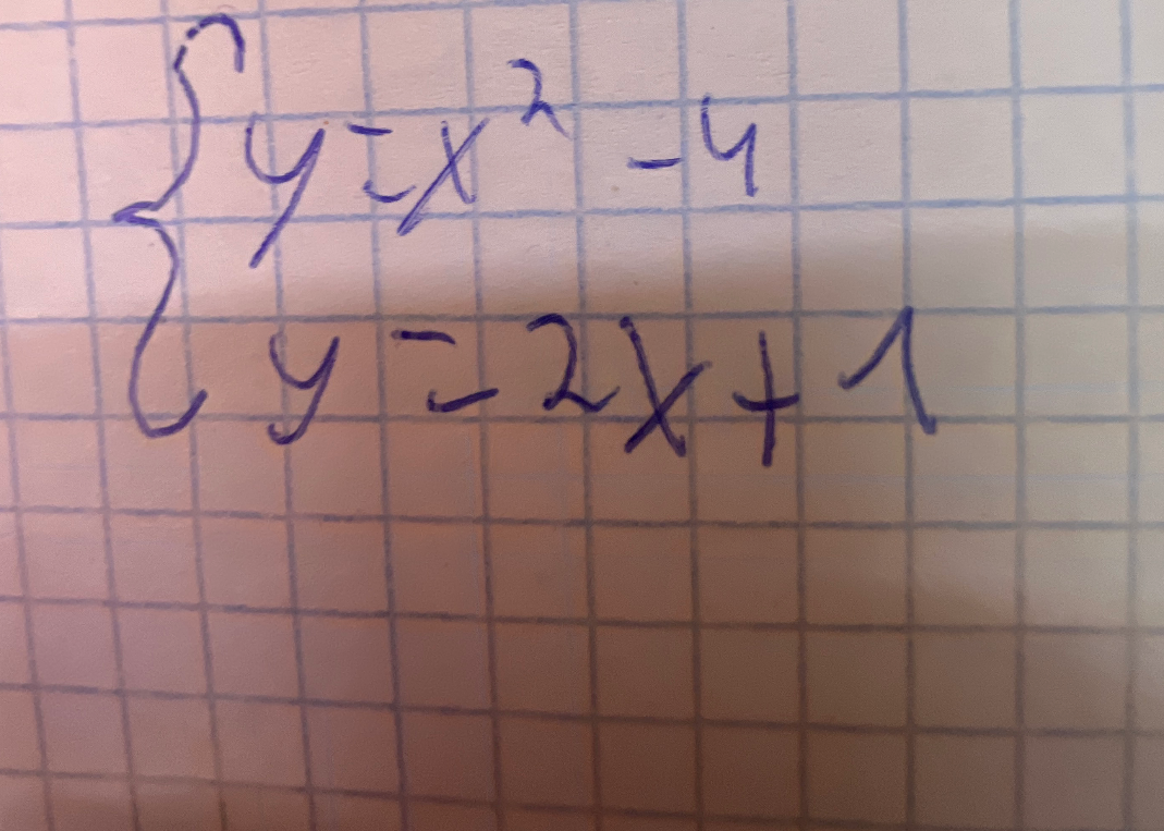 Постройте график системы уравнений y = x^2 - 4 и y = 2x + 1.