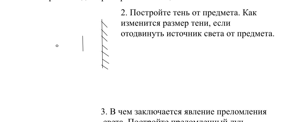 Постройте тень от предмета. Как изменится размер тени, если отодвинуть источник света от предмета.
