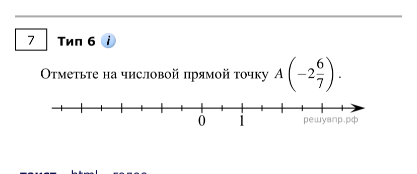 Отметьте на числовой прямой точку А $(-2\frac{6}{7})$.