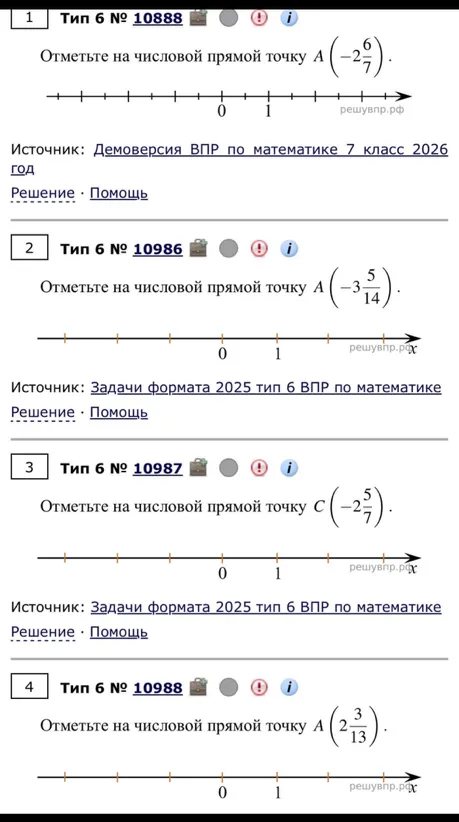 Отметьте на числовой прямой точку A ($-2\frac{6}{7}$).