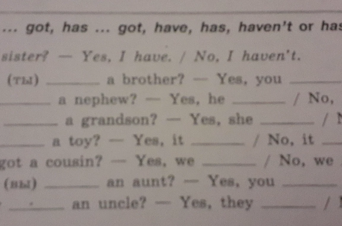 Дополните предложения словами got, has, have, haven't или hasn't.