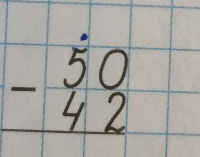 Вычтите 42 из 50 столбиком