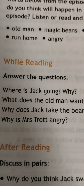 Answer the questions 1. Where is Jack going? Why?