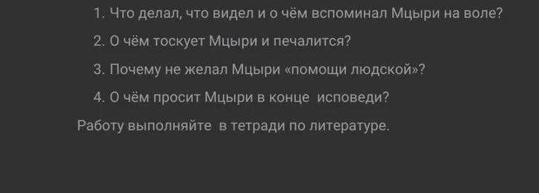 Что делал, что видел и о чём вспоминал Мцыри на воле?