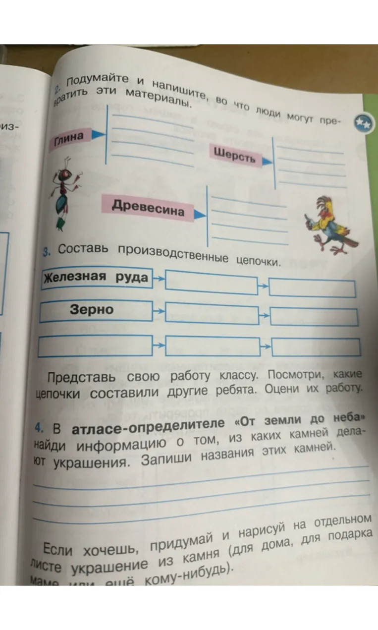 Напиши, во что люди могут превратить глину, шерсть, древесину