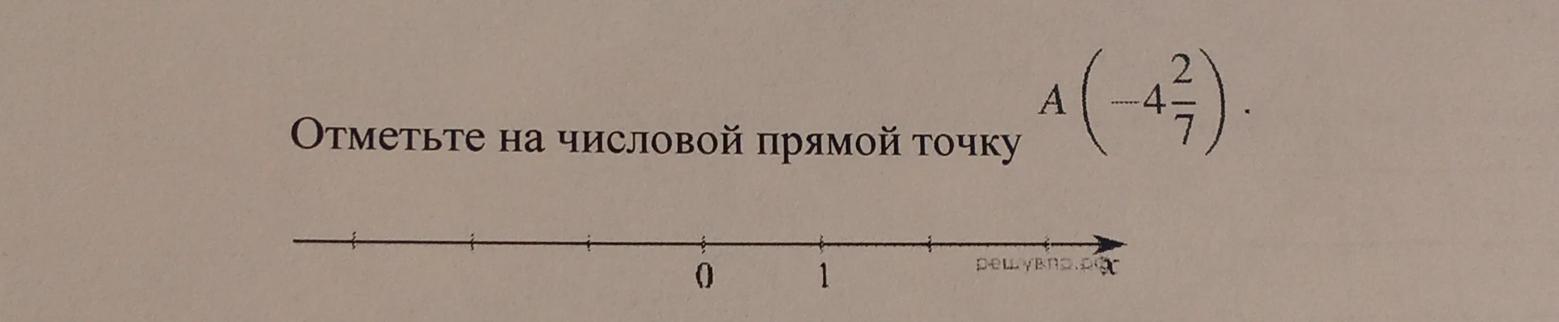 Отметьте на числовой прямой точку A($$-4\frac{2}{7}$$).