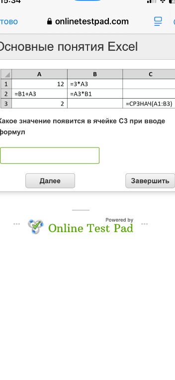Какое значение появится в ячейке С3 при вводе формул