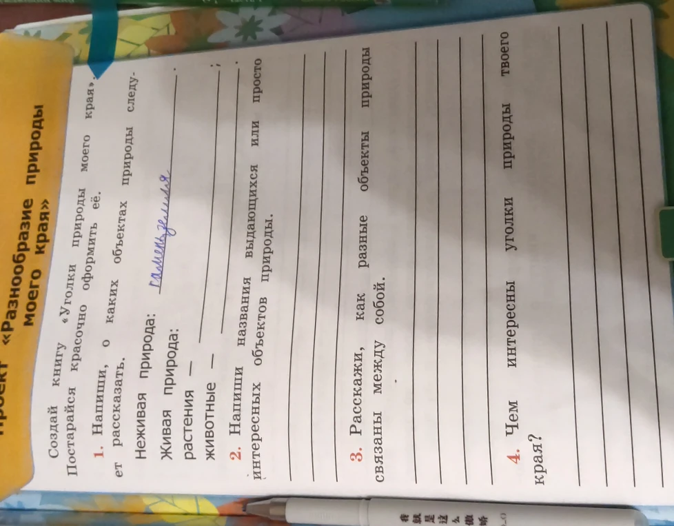 Создайте книгу "Уголки природы моего края". Постарайтесь красиво оформить её. Напишите, о каких объектах природы следует рассказать.