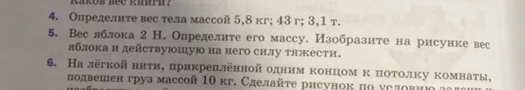 Определите вес тела массой 5,8 кг; 43 г; 3,1 т.