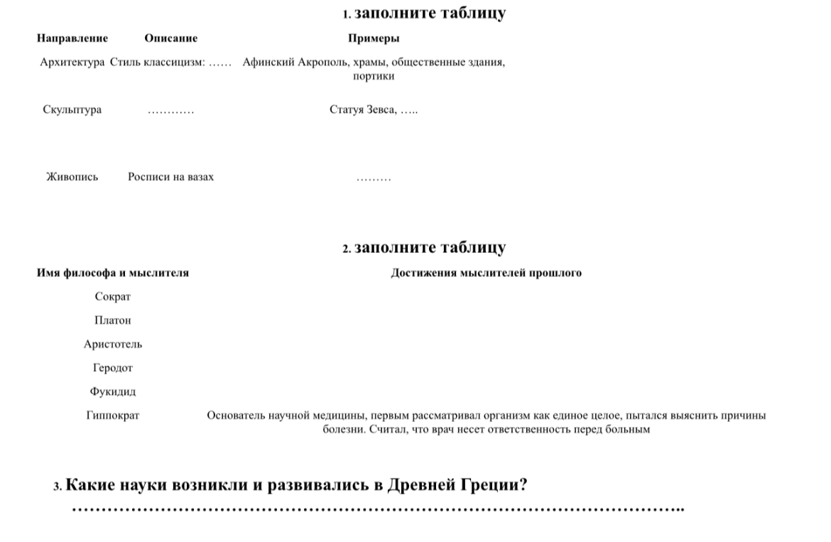 Заполните таблицу