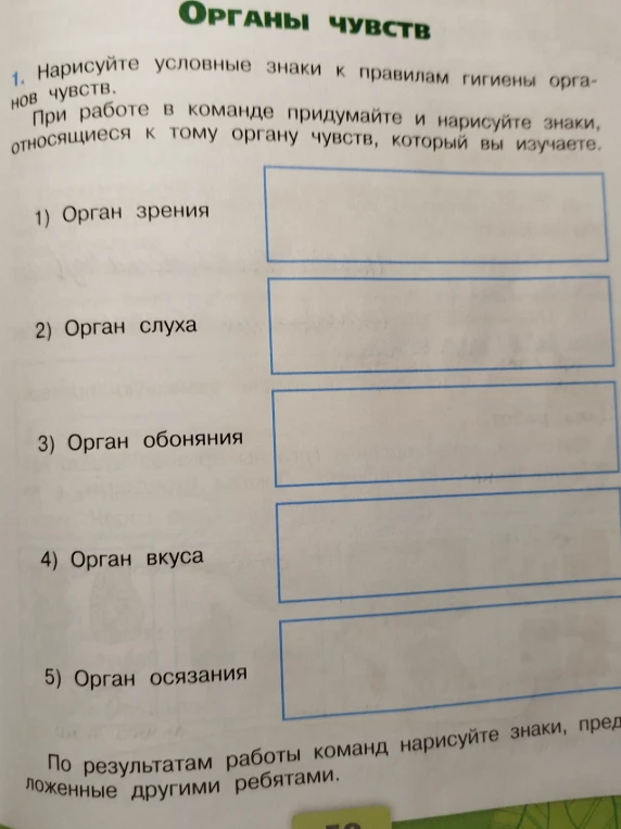 Нарисуйте условные знаки к правилам гигиены органов чувств. При работе в команде придумайте и нарисуйте знаки, относящиеся к тому органу чувств, который вы изучаете.