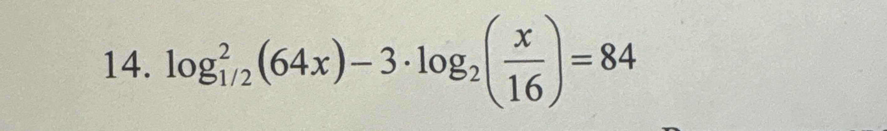 Решите логарифмическое уравнение $\log_{1/2}^2 (64x) - 3 \cdot \log_2 \left(\frac{x}{16}\right) = 84$