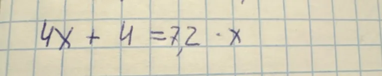 Реши уравнение $4x + 4 = 72 - x$